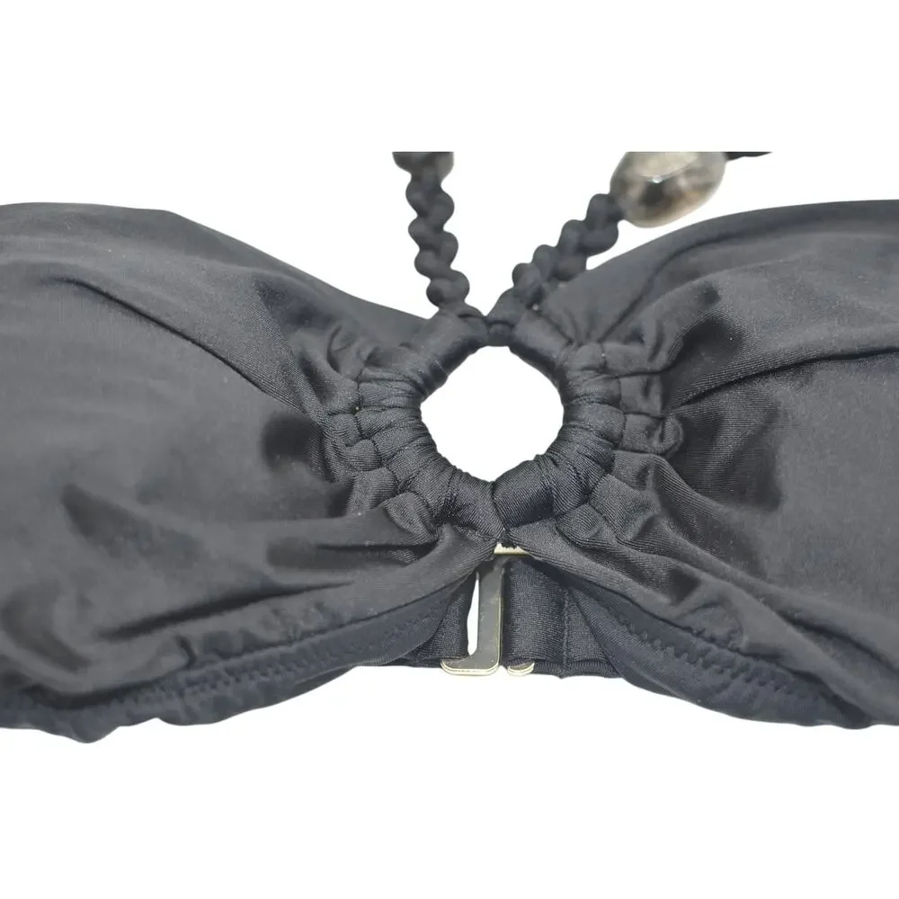 Red Carter Women's Black Bandeau Halter O-Ring Bikini Top in Black